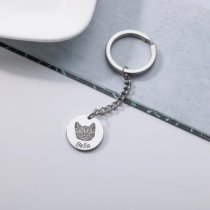 Llavero Con Foto Cadena Redonda Personalizada Con Nombre de Mascota